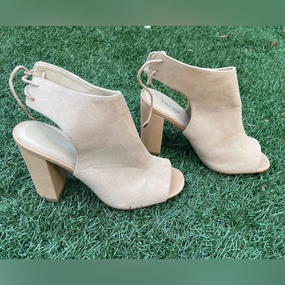 NWT - Ever New Camel Lacey Peep Toe Booties - Size 8 (EU 39) - Picture 3 of 4